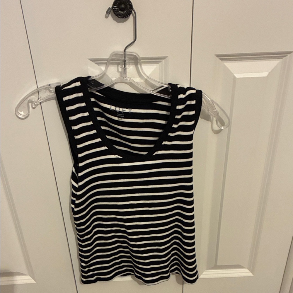 LOFT Petite Black & White Striped Sleeveless Tank Top